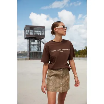 Dámské tričko dámské tričko Trendyol Printed Trendyol hnědá 1259363