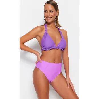Nábytkové kování Trendyol Fialový Vysoký Pas Pravidelné Noha Bikiny Spodní Díl Trendyol fialová 2172568
