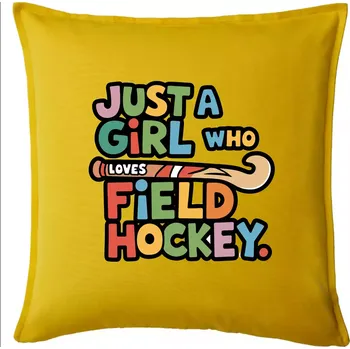 Polštář Barevný nápis Just a girl who loves field hockey - Polštář 50x50 - 50x50 - Pouze potah ( Žlutá )