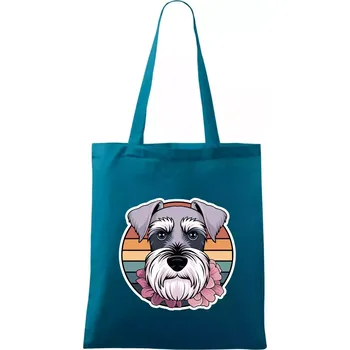 Knírač - fenka a květiny - Taška bavlněná - 42 x 38 cm ( Petrolejová )