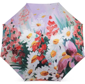 Deštník Dámský skládací deštník malované květy fialová sv. 1 ks