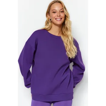 Plastikový model Trendyol Purple Oversize/Comfortable fit Basic Crew Neck Thick/Polarized Knitted Sweatshirt Trendyol fialová 2431897