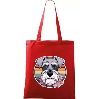 Nákupní taška Knírač - fenka a květiny - Taška bavlněná - 42 x 38 cm ( Červená )