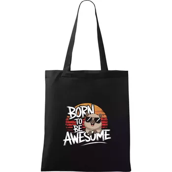 Capybara born be awesome nápis uprostřed - Taška bavlněná - 42 x 38 cm ( Černá )