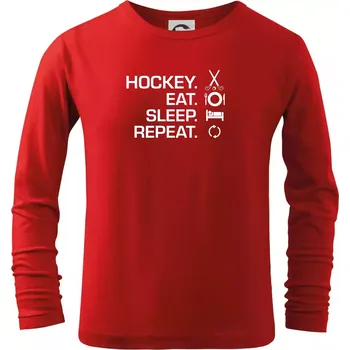 Chlapecké tričko Pozemní hokej eat sleep repeat - Triko dětské Long Sleeve - 122 cm/6 let ( Červená )