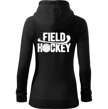 Dámská mikina Field hockey míček a nápis - Dámská mikina trendy zipper s kapucí - S ( Černá )