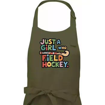 Kuchyňská zástěra Barevný nápis Just a girl who loves field hockey - Dámská zástěra na vaření - Univerzální velikost ( Khaki )