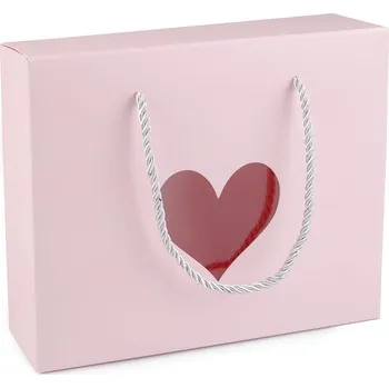 Galanterie Papírová krabice s průhledem srdce a kroucenou šňůrkou růžová sv. 3 ks