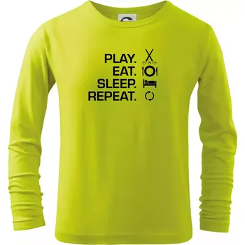 Play eat sleep repeat pozemní hokej - Triko dětské Long Sleeve - 134 cm/8 let ( Limetková )