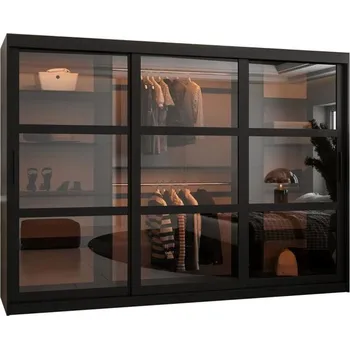 Šatní skříň Šatní skřín s posuvnými dveřmi a LED světlem DOME 250cm černá