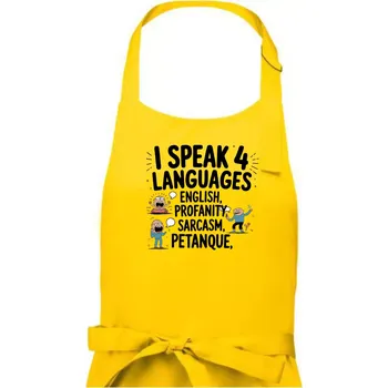 Kuchyňská zástěra I speak 4 language - Petanque - Pánská zástěra na vaření - Univerzální velikost ( Žlutá )