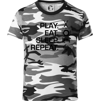 Chlapecké tričko Play eat sleep repeat pozemní hokej - Dětské maskáčové triko - 134 cm/8 let ( Šedý maskáč )