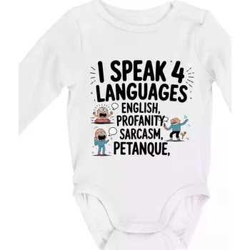 Kojenecký body I speak 4 language - Petanque - Body kojenecké s dlouhým rukávem - Dlouhý r. do 3 měs ( Bílá )