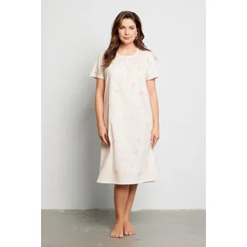 Dámská noční košile Linclalor bavlněná dámská košile s květinovým vzorem - LCLvar4/meruňková / 46 LCL5B001-var4