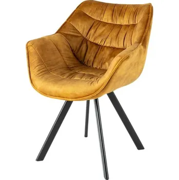 Jídelní židle Moderní hořčicově žlutá jídelní židle Monzana se sametovým prošíváním s černými kovovými nožičkami 82 cm