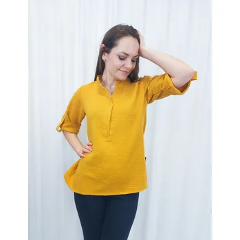 Dámské tričko Kulišárny Dámská mušelínová polokošile MUSTARD VELIKOST: 48