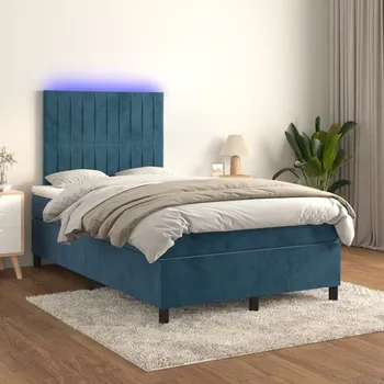 Ložnice vidaXL Box spring postel s matrací a LED 120x200 cm samet [3136235] Barva: Tmavě moddrá