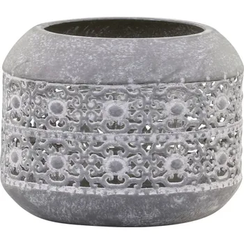 Svícen Zinkový antik kovový svícen zdobený květy Aiglé - Ø 10*8 cm