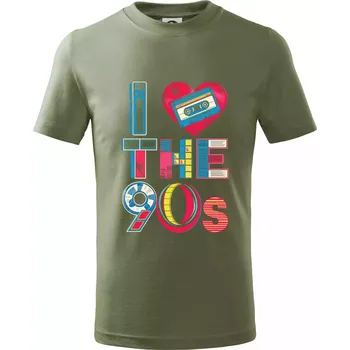 I love 90s - srdce a kazeta - Tričko dětské bavlněné - 104-110cm / 3-4 roky ( Khaki )