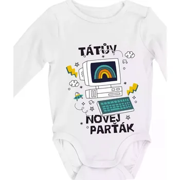 Kojenecký body Tátův novej parťák - počítač - Body kojenecké s dlouhým rukávem - Dlouhý r. do 3 měs ( Bílá )