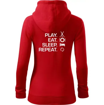 Dámská mikina Play eat sleep repeat pozemní hokej - Dámská mikina trendy zipper s kapucí - S ( Červená )