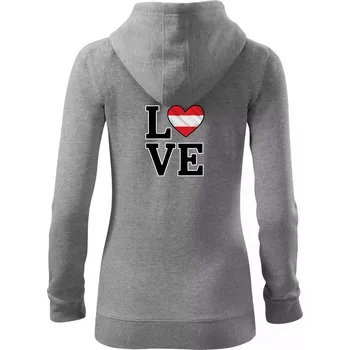 Dámská mikina Love Rakouská vlajka - Dámská mikina trendy zipper s kapucí - XL ( Tmavě šedý melír )