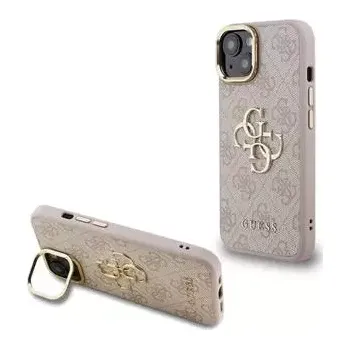 Telefonní příslušenství Guess PU 4G Metal Logo Stand Camera Frame Zadní Kryt pro iPhone 14 Pink