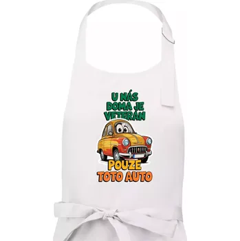 Kuchyňská zástěra U nás doma je veterán pouze toto auto barevný nápis - Pánská zástěra na vaření - Univerzální velikost ( Bílá )