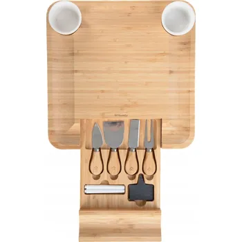 Kuchyňské prkénko Servírovací deska RUMI s miskami a nožíky 33x33 cm HOMLA