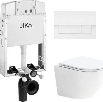 WC sada Jika Set Modul pro zazdění s bílým tlačítkem a závěsné WC Rimless se sedátkem