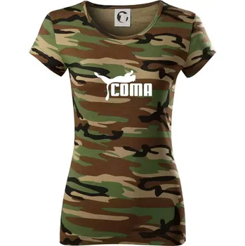 Dámské tričko Coma parodie - Dámské maskáčové triko - M ( Hnědý maskáč )