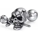 Ocelová šroubovací náušnice Lebka s růží Stříbrná - Typ Pár