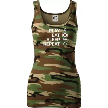 Dámské tričko Play eat sleep repeat pozemní hokej - Dámské Maskáčové tílko - 2XL ( Hnědý maskáč )