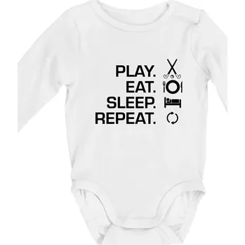 Play eat sleep repeat pozemní hokej - Body kojenecké s dlouhým rukávem - Dlouhý r. 3-6 měs ( Bílá )