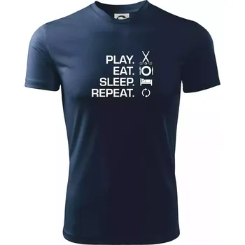 Pánské tričko Play eat sleep repeat pozemní hokej - Pánské triko Fantasy sportovní (dresovina) - 2XL ( Námořní modrá (velmi tmavá - téměř černá) )