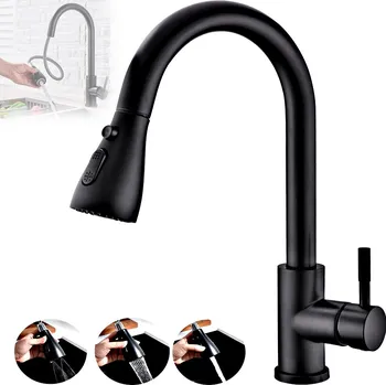 Vodovodní baterie Kuchyňská stojánková baterie Aquarella černá s vytahovací sprchou