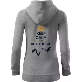 Dámská mikina Keep Calm and Buy the Dip - koruna a graf - Dámská mikina trendy zipper s kapucí - XS ( Tmavě šedý melír )