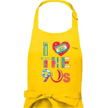 Kuchyňská zástěra I love 90s - srdce a kazeta - Pánská zástěra na vaření - Univerzální velikost ( Žlutá )