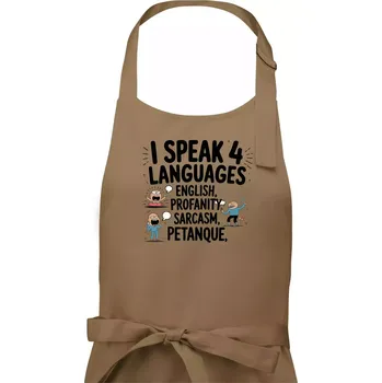 Kuchyňská zástěra I speak 4 language - Petanque - Dámská zástěra na vaření - Univerzální velikost ( Cappuccino )
