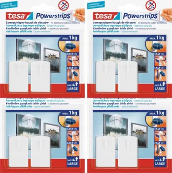 Věšák TESA POWERSTRIPS Samolepicí háčky na rámečky, fotky a obrazy, nosnost 1 kg, 8 ks