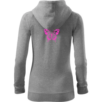 Dámská mikina Motýl - Dámská mikina trendy zipper s kapucí - 2XL ( Tmavě šedý melír )