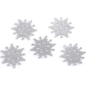 Vánoční dekorace Vánoční filcová vločka s glitry Ø75 mm Varianta: 1 stříbrná, Balení: 10 ks