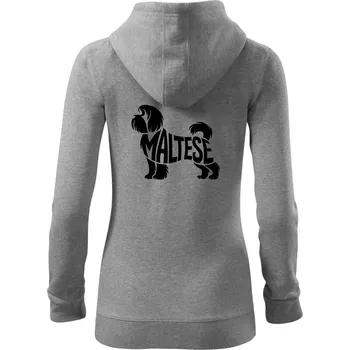 Dámská mikina Maltézský psík nápis v těle - Dámská mikina trendy zipper s kapucí - L ( Tmavě šedý melír )