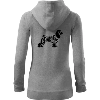 Dámská mikina Kavalír king Charles španěl nápis v těle - Dámská mikina trendy zipper s kapucí - 2XL ( Tmavě šedý melír )