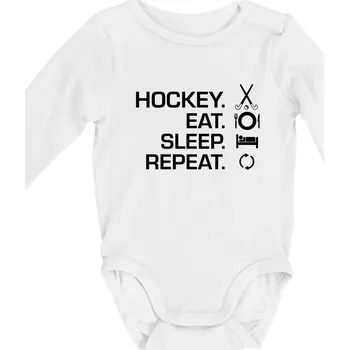 Kojenecký body Pozemní hokej eat sleep repeat - Body kojenecké s dlouhým rukávem - Dlouhý r. do 3 měs ( Bílá )