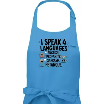 Kuchyňská zástěra I speak 4 language - Petanque - Dámská zástěra na vaření - Univerzální velikost ( Světlý tyrkys )