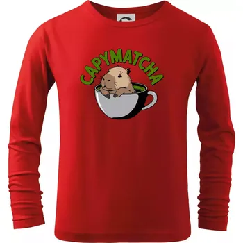 Dětská móda Capybara papymatcha - Triko dětské Long Sleeve - 104-110cm / 3-4 roky ( Červená )