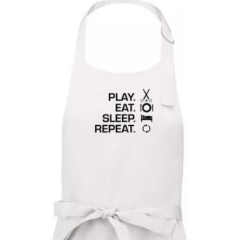 Kuchyňská zástěra Play eat sleep repeat pozemní hokej - Dámská zástěra na vaření - Univerzální velikost ( Bílá )