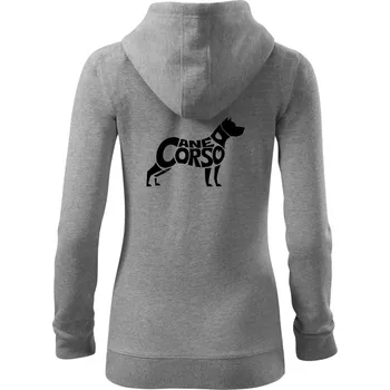 Dámská mikina Cane corso nápis v těle - Dámská mikina trendy zipper s kapucí - XL ( Tmavě šedý melír )