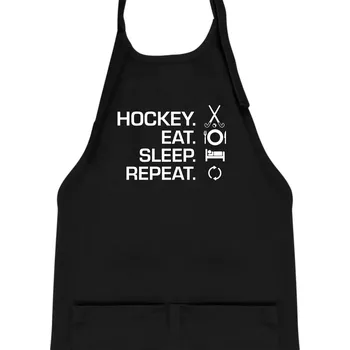 Kuchyňská zástěra Pozemní hokej eat sleep repeat - Dětská zástěra na vaření - Univerzální velikost ( Černá )